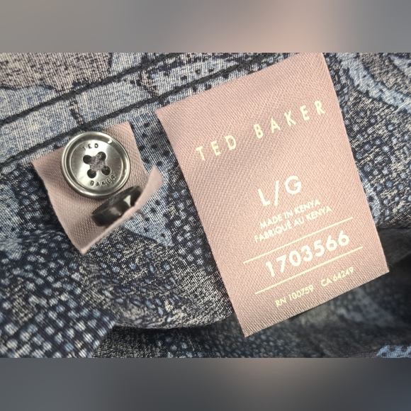 Ted Baker Men's Button Down Shirt Floral Flowers Africa Kenya Blue Size Large - Picture 10 of 12